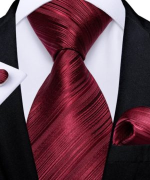 Kravatová sada - kravata, manžetové gombíky, vreckovka s bordovým vzorom