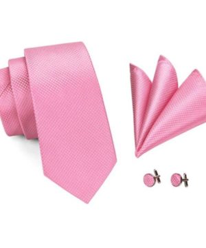 Kravatový set - kravata, manžetové gombíky, vreckovka s ružovou štruktúrou