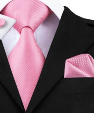 Kravatový set - kravata, manžetové gombíky, vreckovka s ružovou štruktúrou