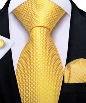 Pánsky kravatový set - kravata, manžetové gombíky a vreckovka so zlatým vzorom