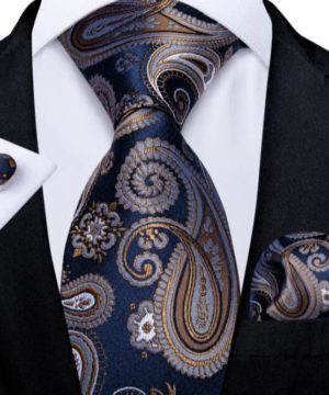 Prepracovaný set - kravata, manžety a vreckovka v modrom spracovaní