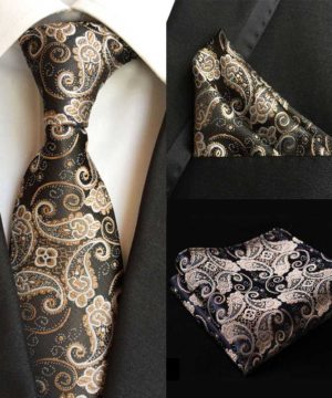 Pánska kravata a vreckovka - hodvábny set s luxusným motívom