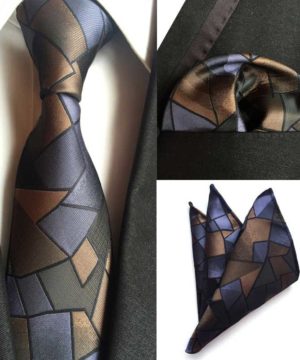 Pánska kravata a vreckovka - kravatový set s moderným vzorom
