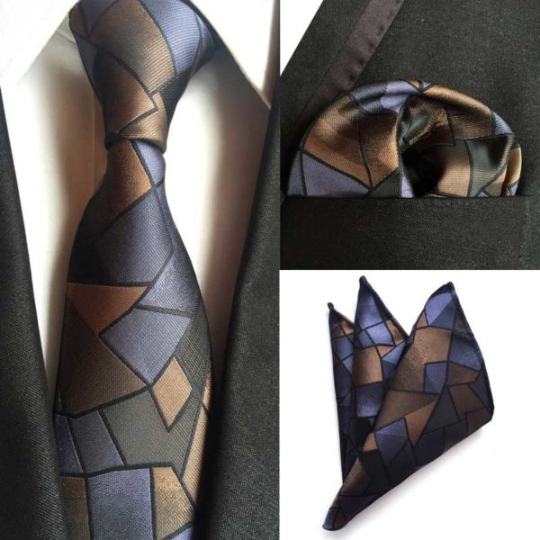 Pánska kravata a vreckovka - kravatový set s moderným vzorom