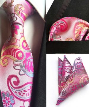 Pánska kravata a vreckovka - kravatový set s ružovým vzorom
