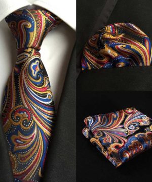 Pánska kravata a vreckovka - kravatový set s viac farebným vzorom