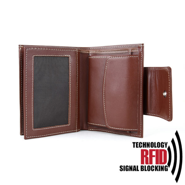 RFID kožená peňaženka v hnedej farbe vybavená blokáciou RFID / NFC, č.8211
