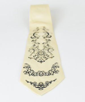 Pánska kravata zo 100% hodvábu - Ornament cream, HAND-MADE Slovensko