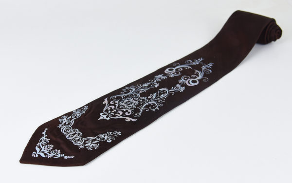 Pánska kravata zo 100% hodvábu - Ornament dark chocolate, HAND-MADE Slovensko
