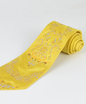 Pánska kravata zo 100% hodvábu - Ornament gold, HAND-MADE Slovensko