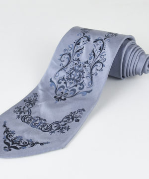 Pánska kravata zo 100% hodvábu - Ornament grey, HAND-MADE Slovensko