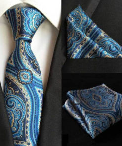 Moderná kravata a vreckovka - kravatová sada s modrým vzorom