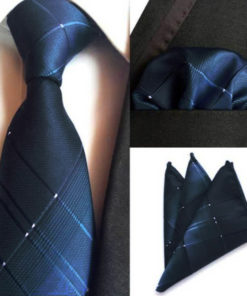 Moderná kravata a vreckovka - kravatová sada s tmavo-modrým vzorom