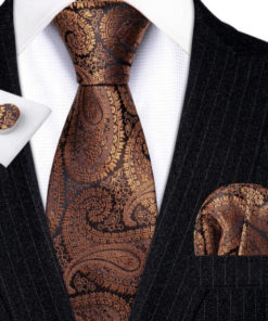 Moderná kravatová sada s medeno-hnedým ornamentom