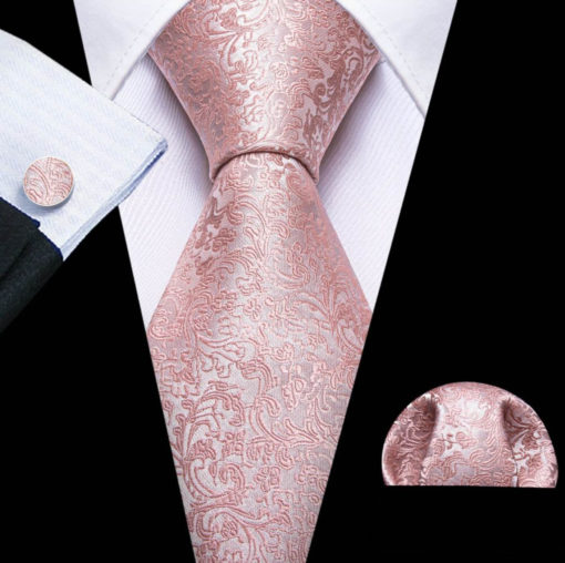 Moderná kravatová sada s ružovým ornamentom