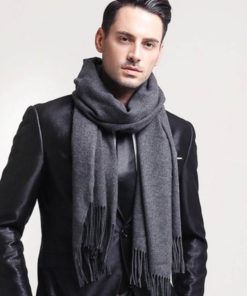 Pánsky kašmírový a bavlnený šál v čiernej farbe 190 x 35 cm