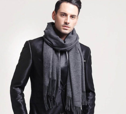 Pánsky kašmírový a bavlnený šál v čiernej farbe 190 x 35 cm