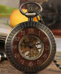 Prepracované vreckové pánske hodinky v bronzovej farbe s drevom