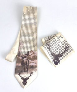 Pánska hodvábna kravata a vreckovka, Slovenská výroba - Kriváň a jeleň cream