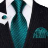 Kravatový set so zelenými pásikmi - kravata + manžetové gombíky + vreckovka