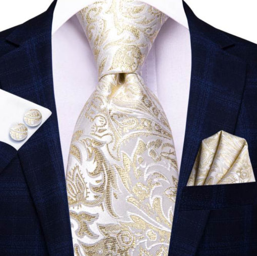 Luxusná pánska kravatová sada s bielo-zlatým vzorom
