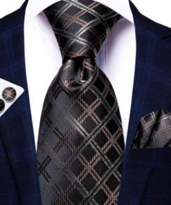 Luxusná pánska kravatová sada s čierno - hnedým vzorom