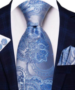 Luxusná pánska kravatová sada s modrými ornamentami