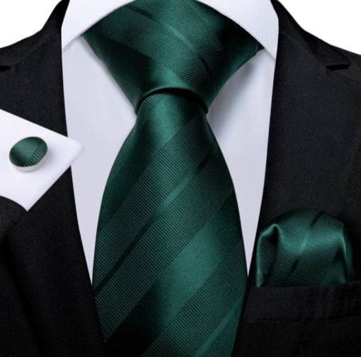 Luxusná pánska kravatová sada s tmavo zelenými pásikmi