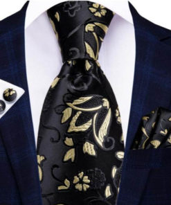 Luxusná pánska kravatová sada v čiernej farbe s kvietkami