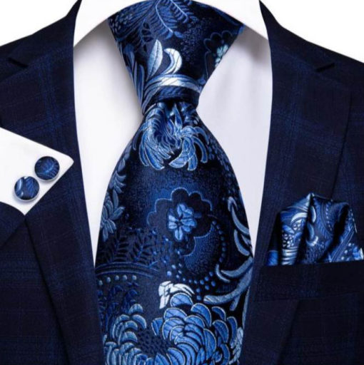 Luxusná pánska kravatová sada s modrým ornamentom