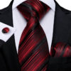 Luxusný kravatový set v čiernej farbe s červenými pásikmi