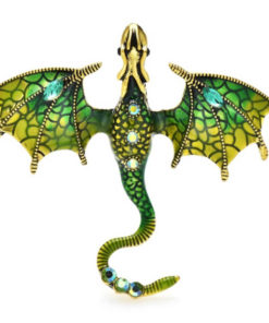Prepracovaná smaltovaná brošňa v podobe zeleného draka