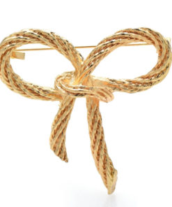 Štýlová brošňa v zlatej farbe v podobe mašle z lana