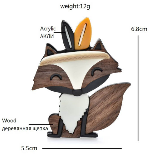 Štýlová drevená brošňa v podobe líšky