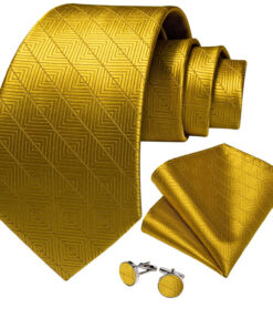 Kravata s vreckovkou a gombíkmi - pánsky set so zlatým vzorom