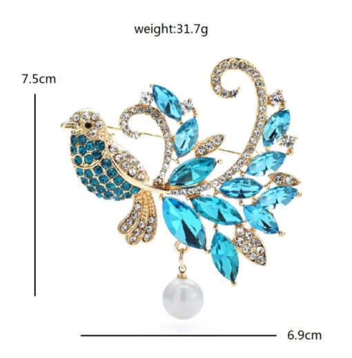 Luxusná brošňa v podobe modrého kryštálového vtáčika
