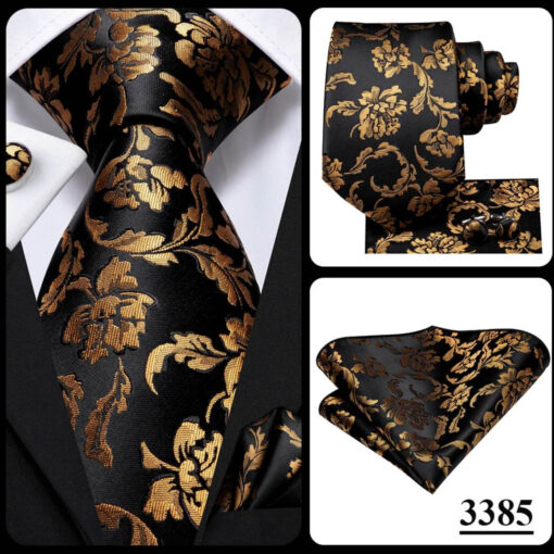 Pánska kravatová sada s vreckovkou a manžetami s kvetinovým vzorom