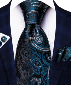 Pánska kravatová sada s vreckovkou a manžetami s modrým vzorom