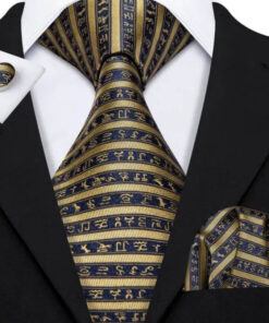 Pánsky kravatový set so zlatými symbolmi s gombíkmi a vreckovkou