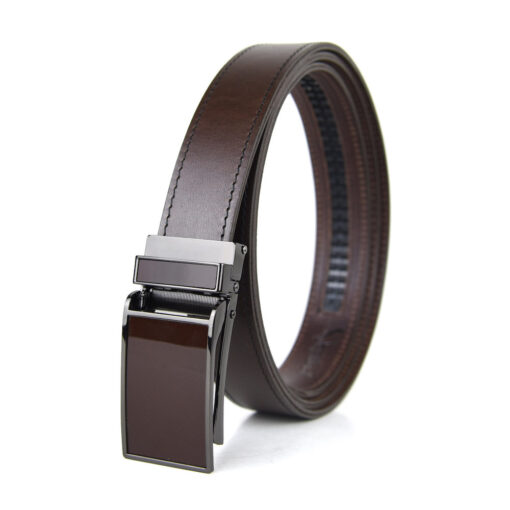 Pánsky kožený opasok s automatickou prackou GLOSSY BROWN - Image 2