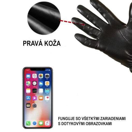 Kožené pánske rukavice z pravej kože, lesklá koža, kožušínový čierny lem, Veľkosť L - Image 5