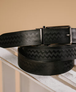 Kožený opasok s dekorom a automatickou prackou – BLACK CLOSE, limitovaná edícia, čierny