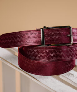 Kožený opasok s dekorom a automatickou prackou – BLACK CLOSE, limitovaná edícia, bordový