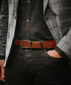 Alternative view of Kožený opasok s dekorom a automatickou prackou – BLACK CLOSE, limitovaná edícia, koňakový