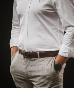 Alternative view of Kožený opasok s dekorom a automatickou prackou – NICKEL GAP, limitovaná edícia, tmavo hnedý